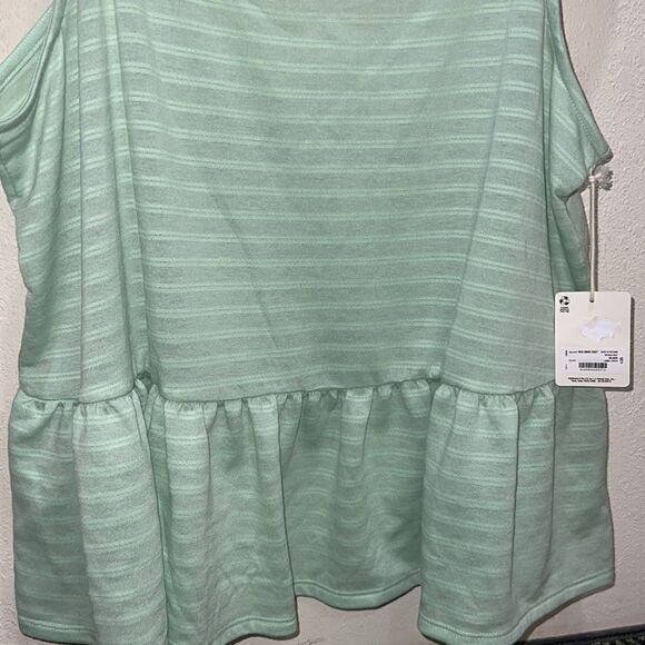 A.N.A. Flowy Strap Peplum Tank Cameo Green Stripe Blouse Women's Size XXL - Picture 5 of 11